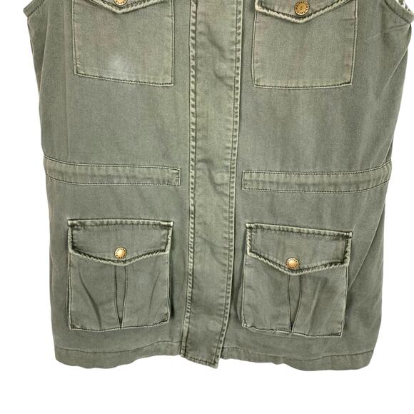 TINSEL Women's Size XS Sherpa Lined Army Green Sinch Waist Cargo Vest - Picture 7 of 12